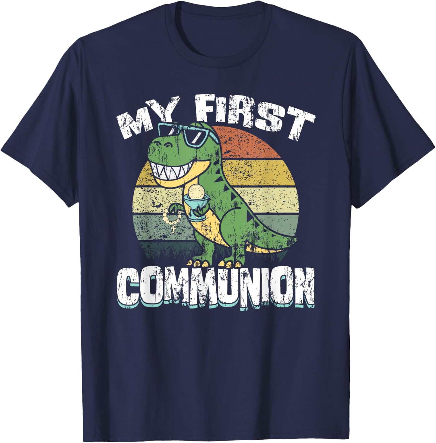 Dinosaur First Communion Christian Boys My First Communion T-Shirt - T-Shirt | Navy