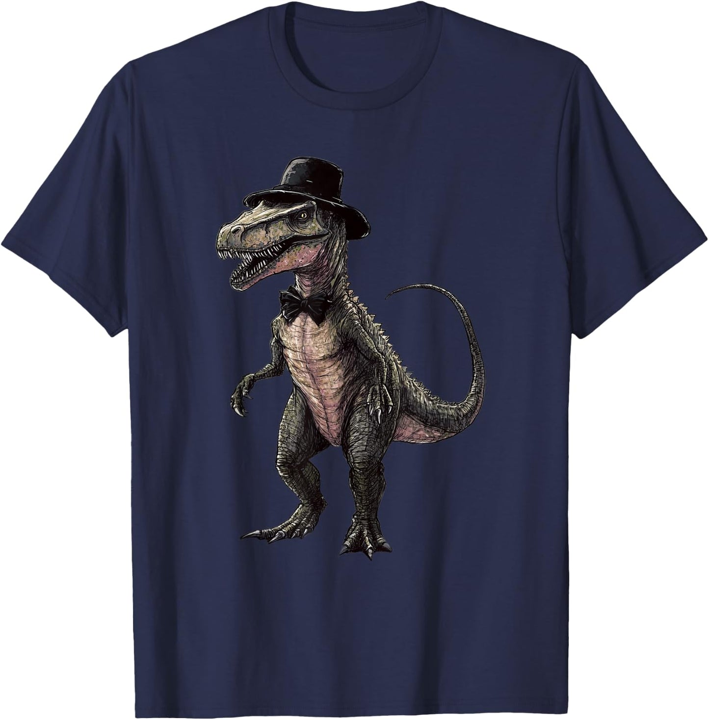 Spinosaurus Dinosaur Wearing A Hat And Bowtie T-Shirt - T-Shirt | Navy