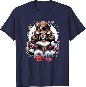 Drag Queen Rudolph Slay Christmas for Drag Race Show T-Shirt - T-Shirt | Navy