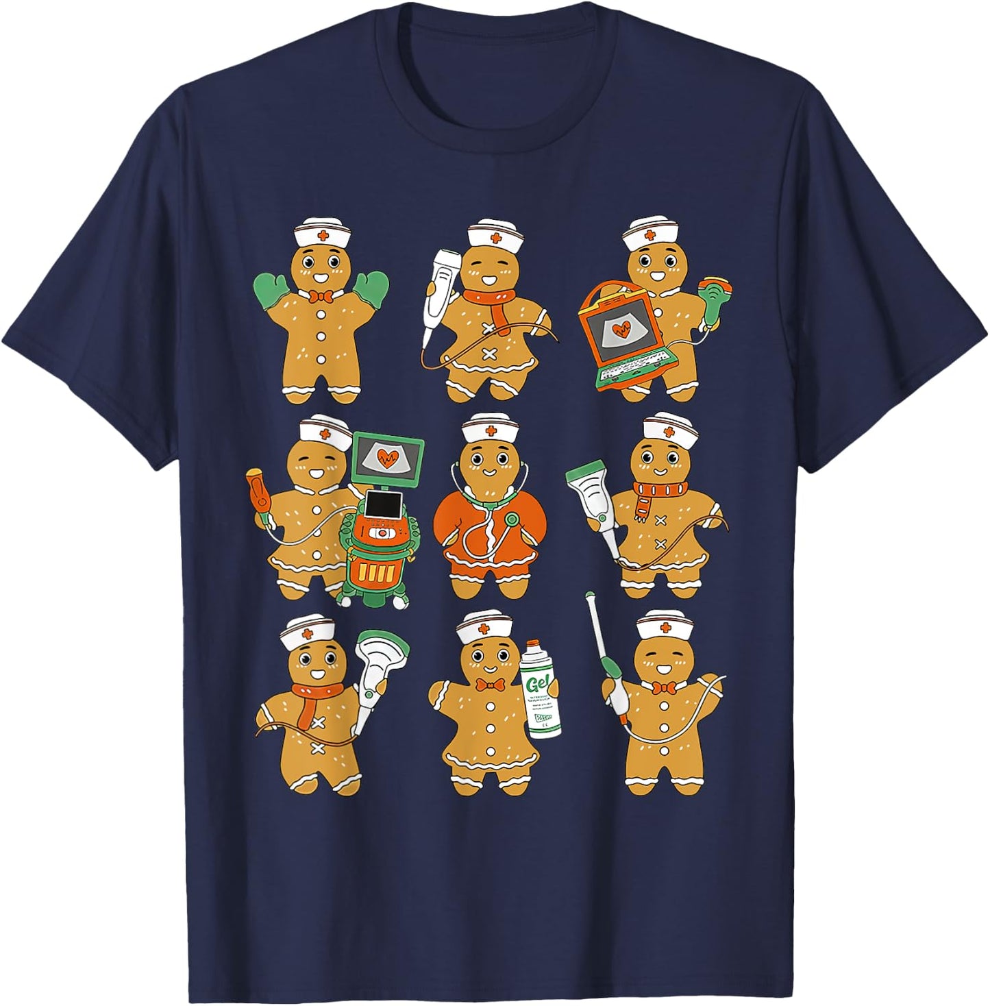 Christmas Ultrasound Tech Gingerbreads Radiology Cardiac T-Shirt - T-Shirt | Navy