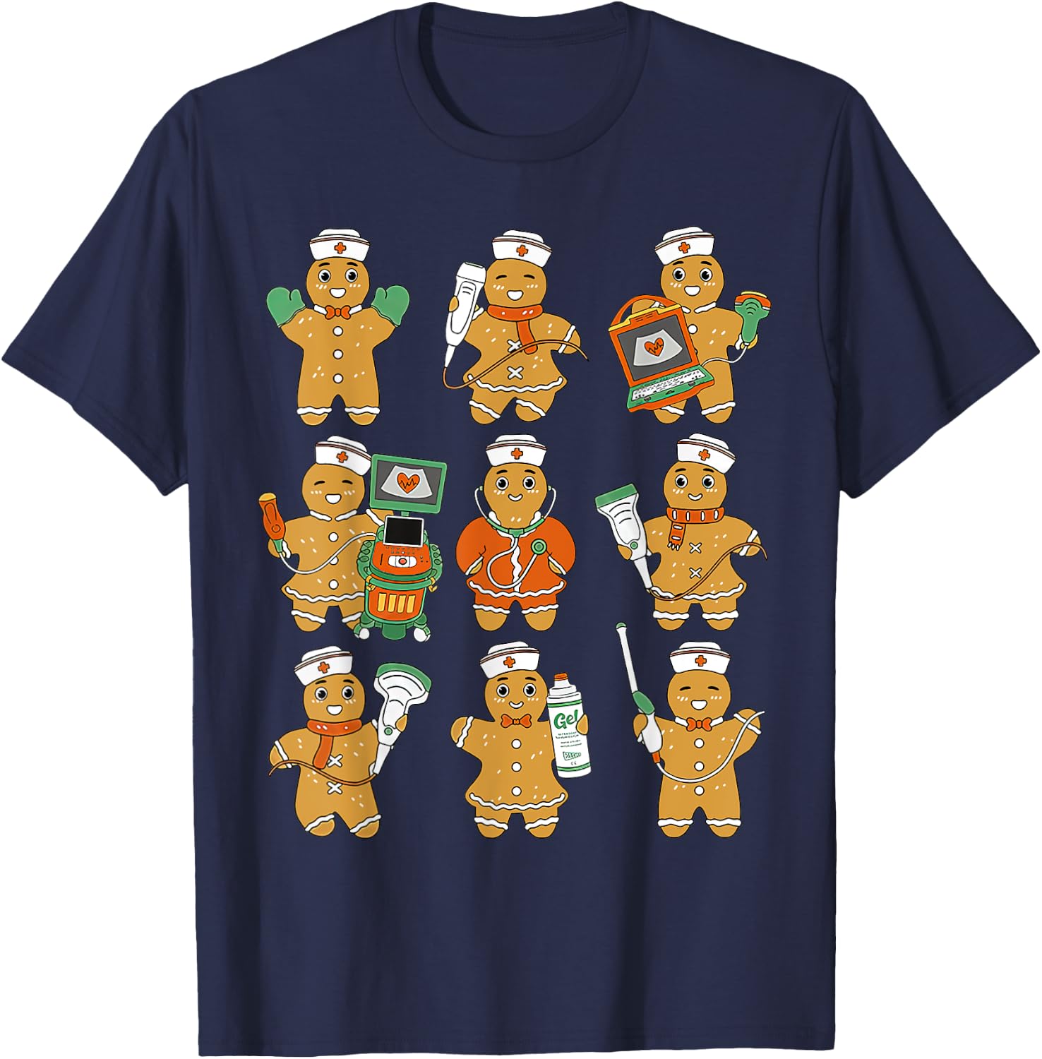 Christmas Ultrasound Tech Gingerbreads Radiology Cardiac T-Shirt - T-Shirt | Navy