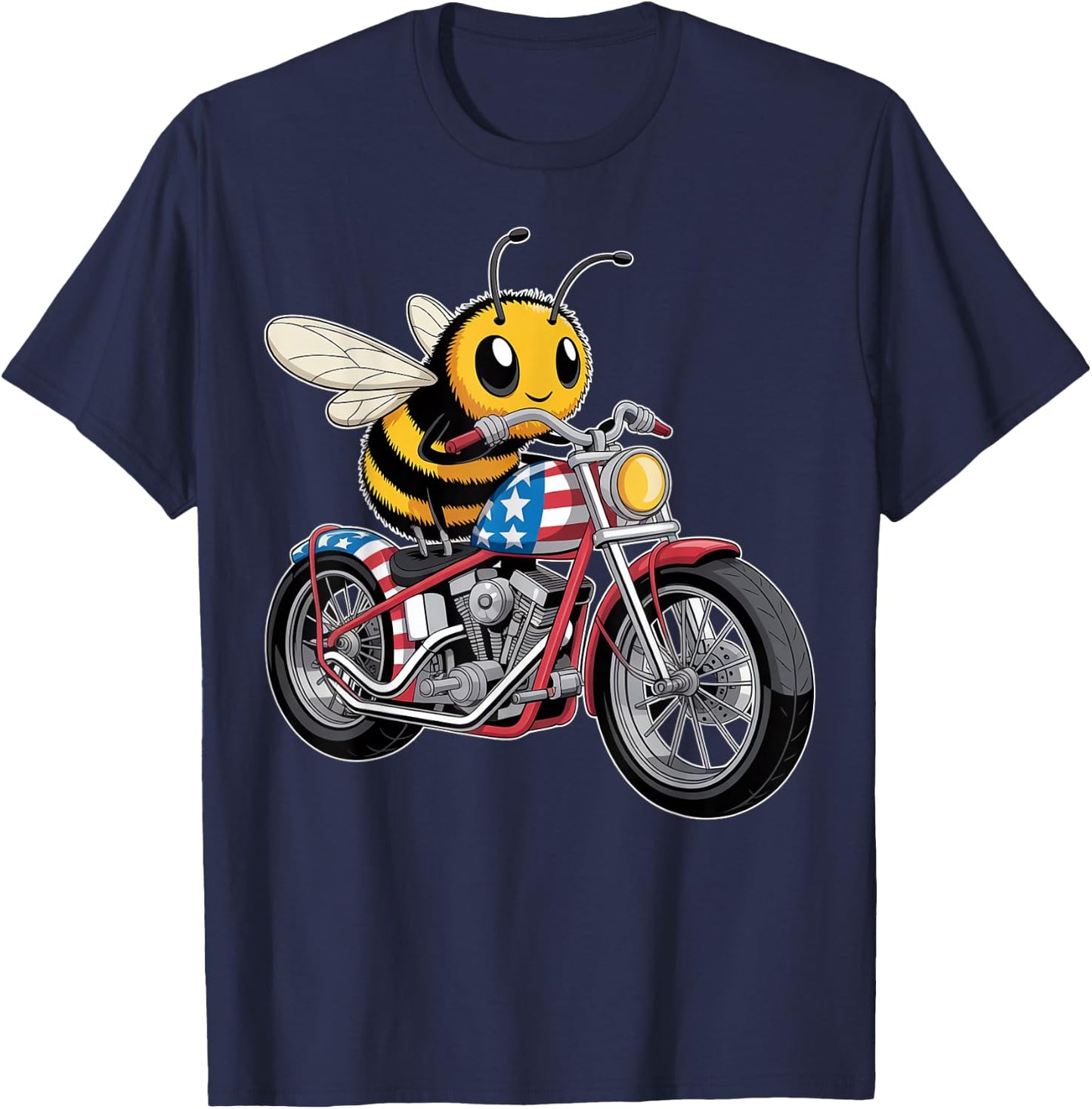 Patriotic Bee Motorcycle Rider T-Shirt - T-Shirt | Navy