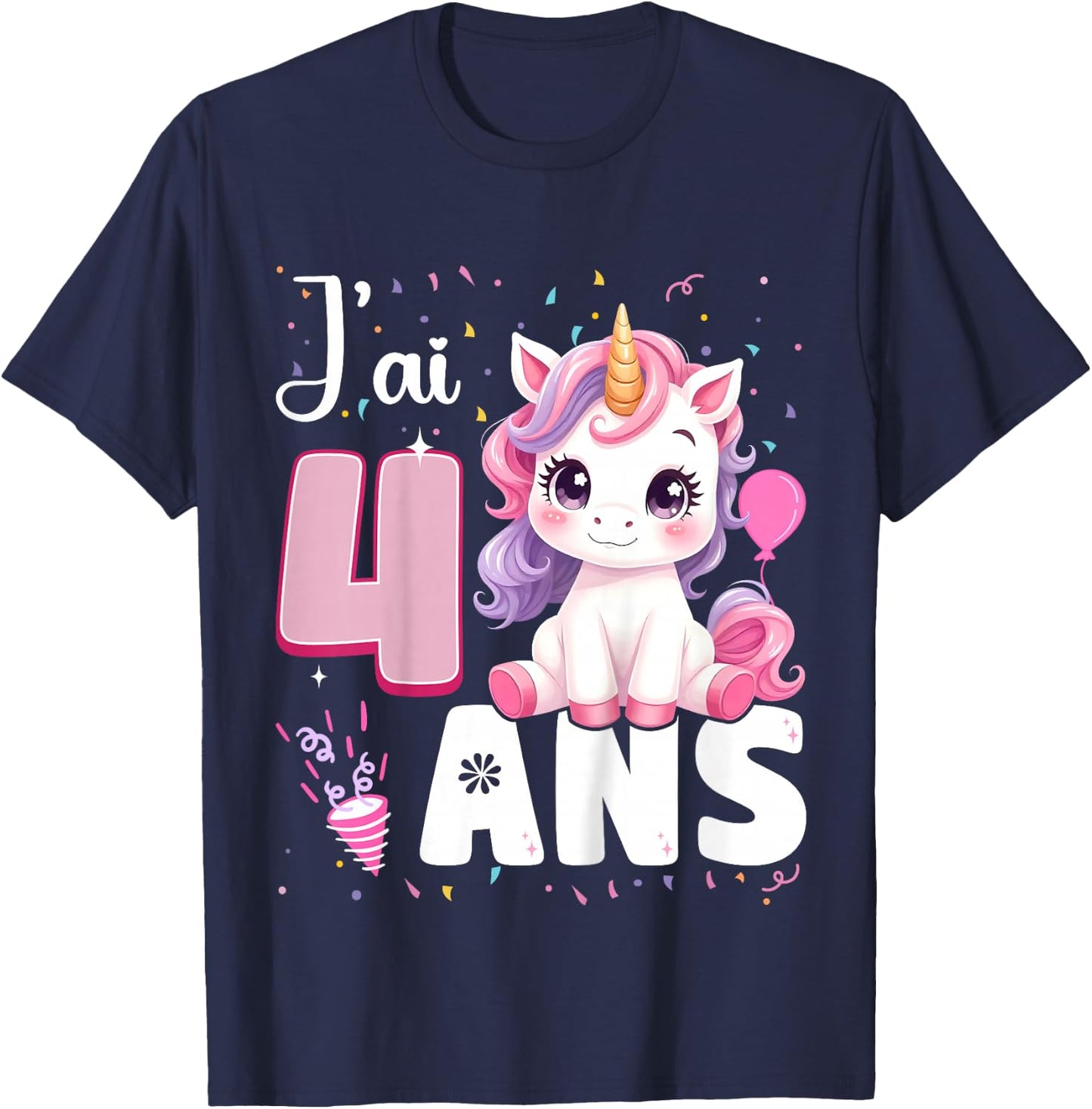 Child Girl 4 Years Unicorn Girl Birthday 4 Years I Ai 4 Years , Black, 2 T-Shirt - T-Shirt | Navy