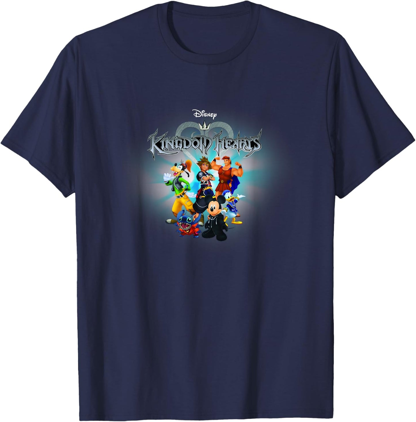 Disney Kingdom Hearts Center Hero Burst Group Shot Poster T-Shirt - T-Shirt | Navy