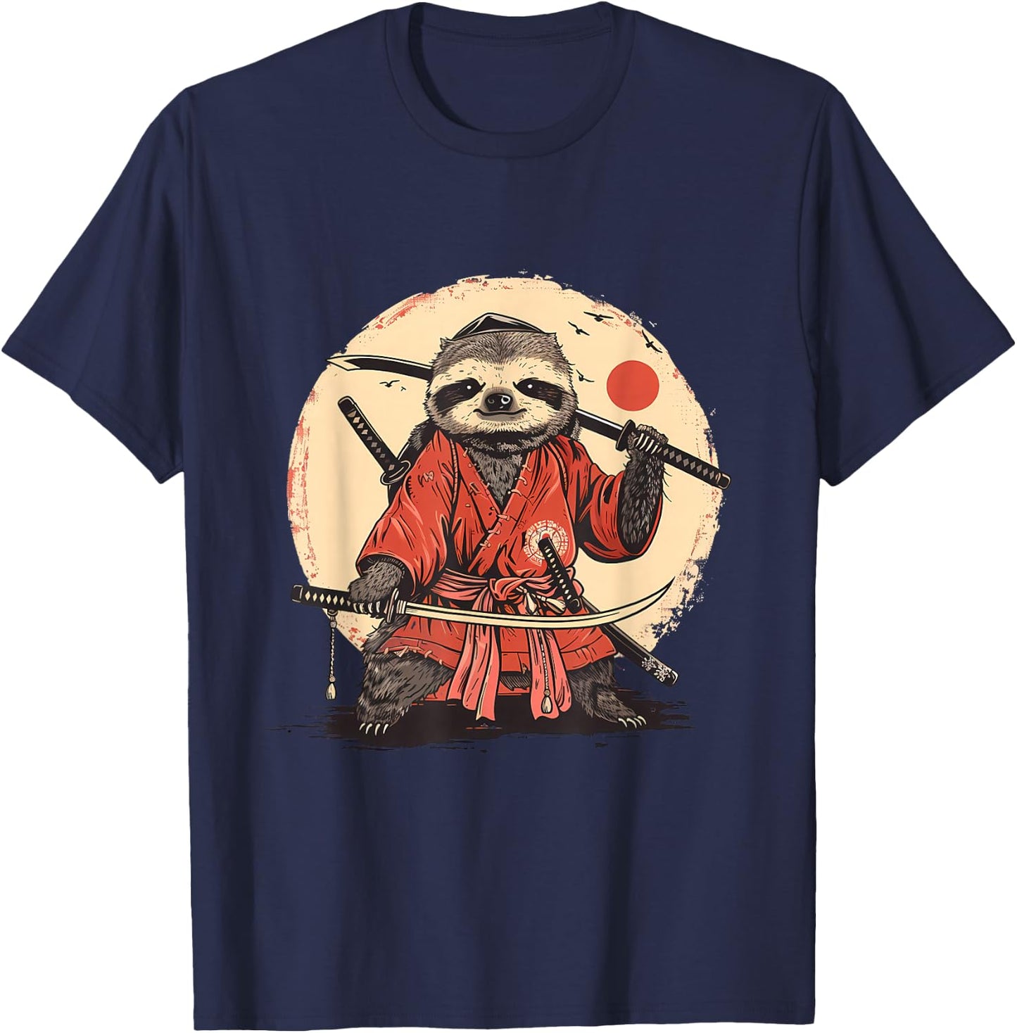 Samurai Sloth Japanese Warrior Japanese Samurai Sloth Anime T-Shirt - T-Shirt | Navy