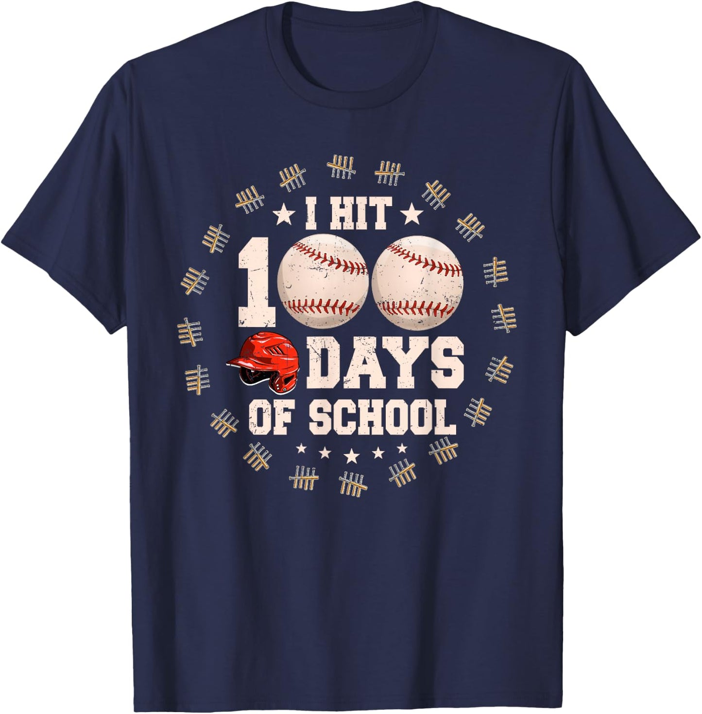 Bat 100th Day Of School T-Shirt - T-Shirt | Navy