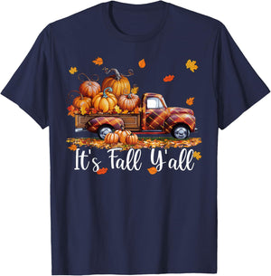 It's Fall Y'all Pumpkin Truck Autumn Tree Hello Fall T-Shirt - T-Shirt | Navy