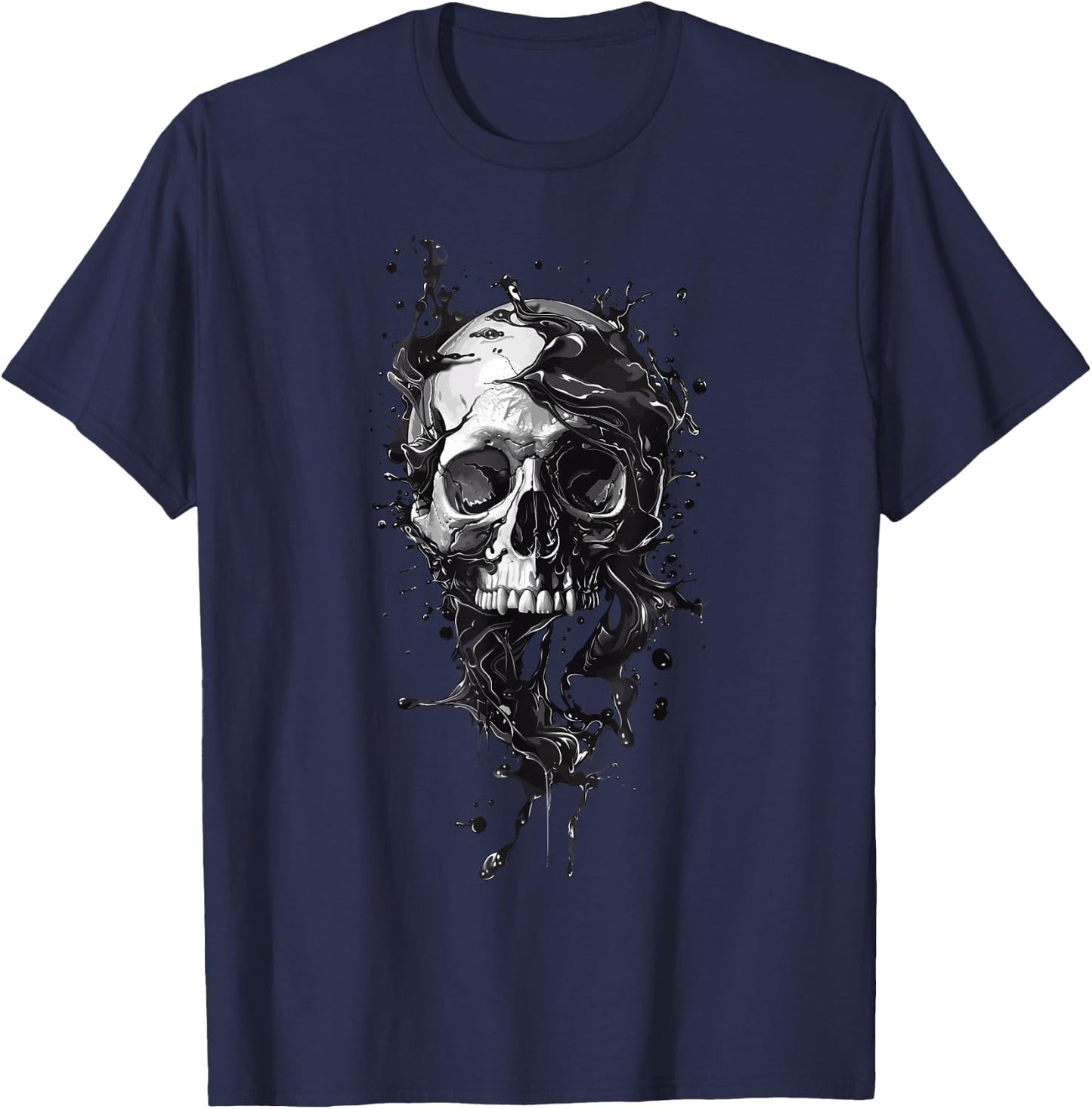 Liquid Skull, Flowy, Modern Rock Fun Black and White , grey, S T-Shirt - T-Shirt | Navy