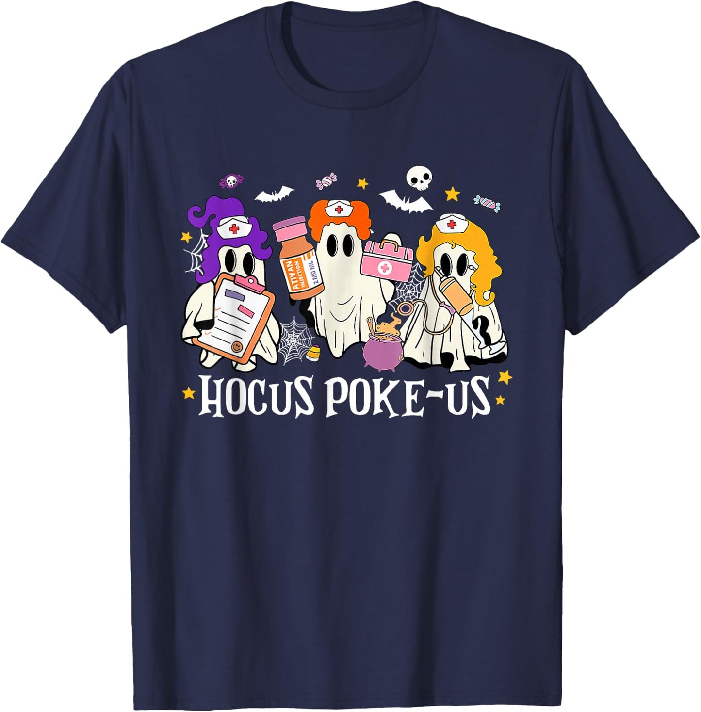 Hocus Poke-us Nurse Hocus Pocus Spooky Nurse Halloween T-Shirt - T-Shirt | Navy