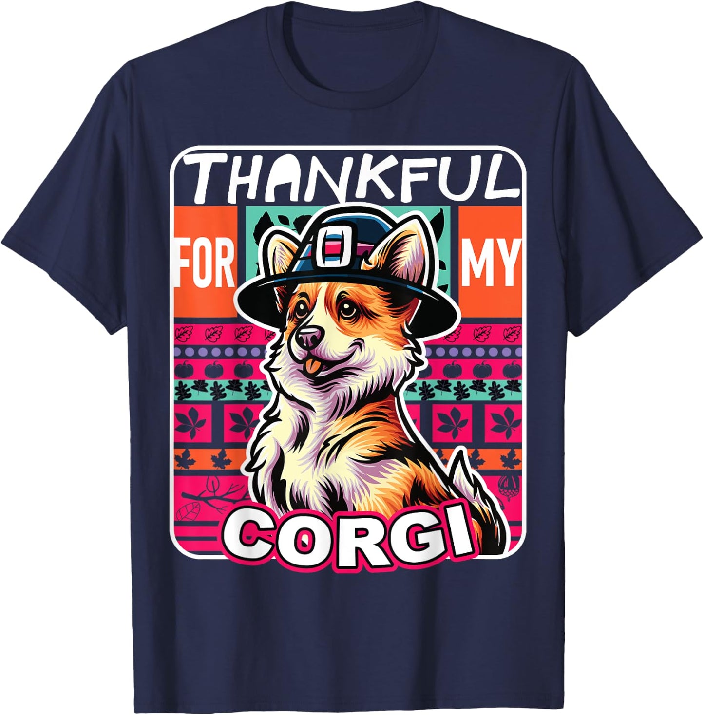 Corgi Dog Scarf Pilgrim Happy Thanksgiving T-Shirt - T-Shirt | Navy