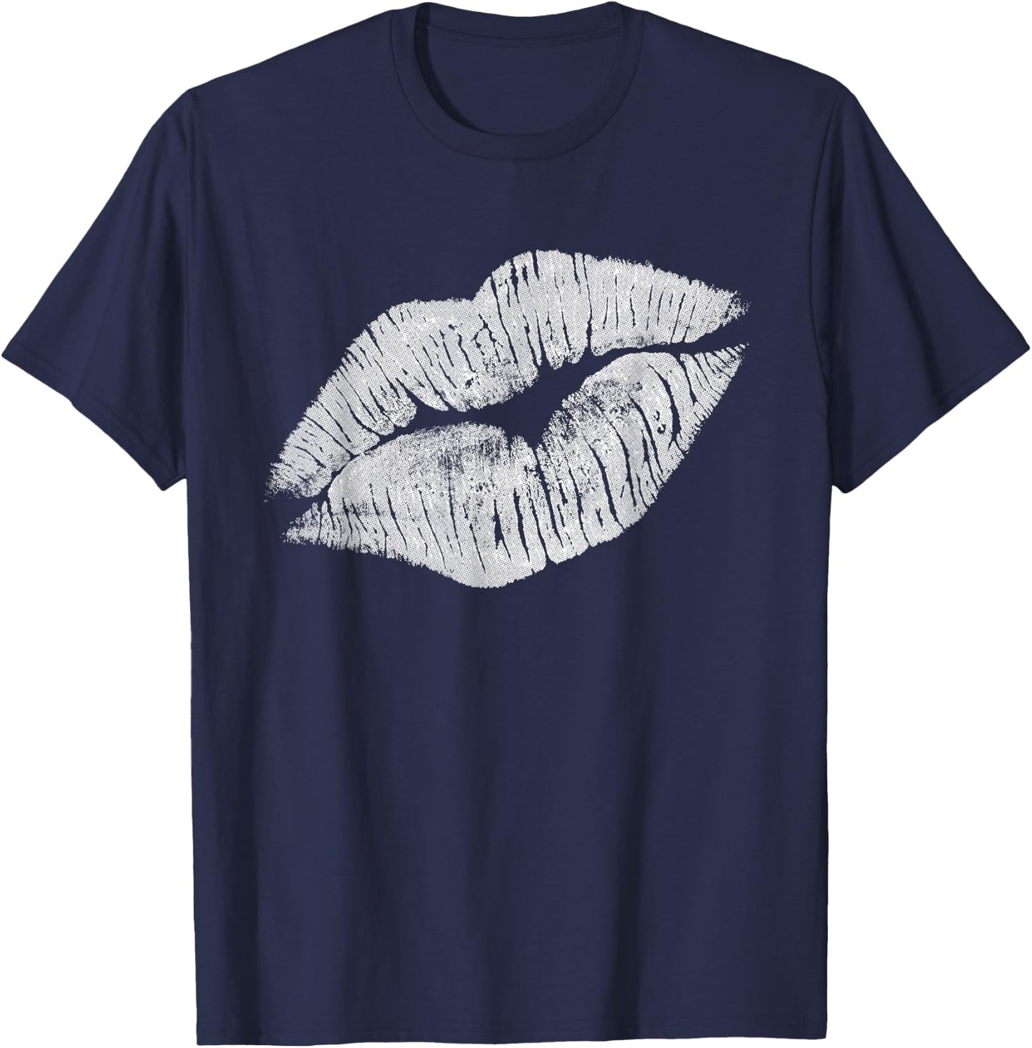 White Kissing Lipstick | Perfect 80s Party Design T-Shirt - T-Shirt | Navy