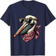 Pelican Wearing Leopard Scarf Animal Wearing Sunglasses T-Shirt - T-Shirt | Navy