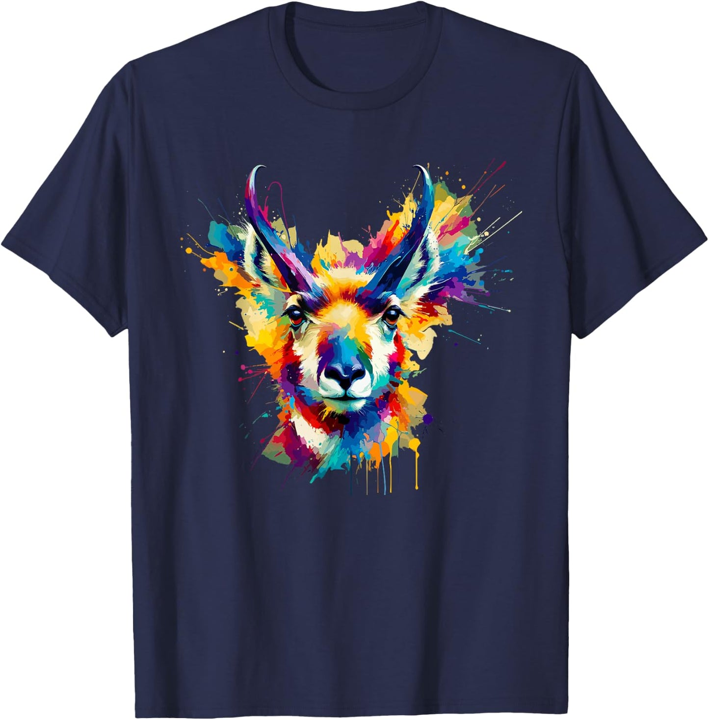 Colorful Splash Art Pronghorn American Antelope Pronghorns T-Shirt - T-Shirt | Navy