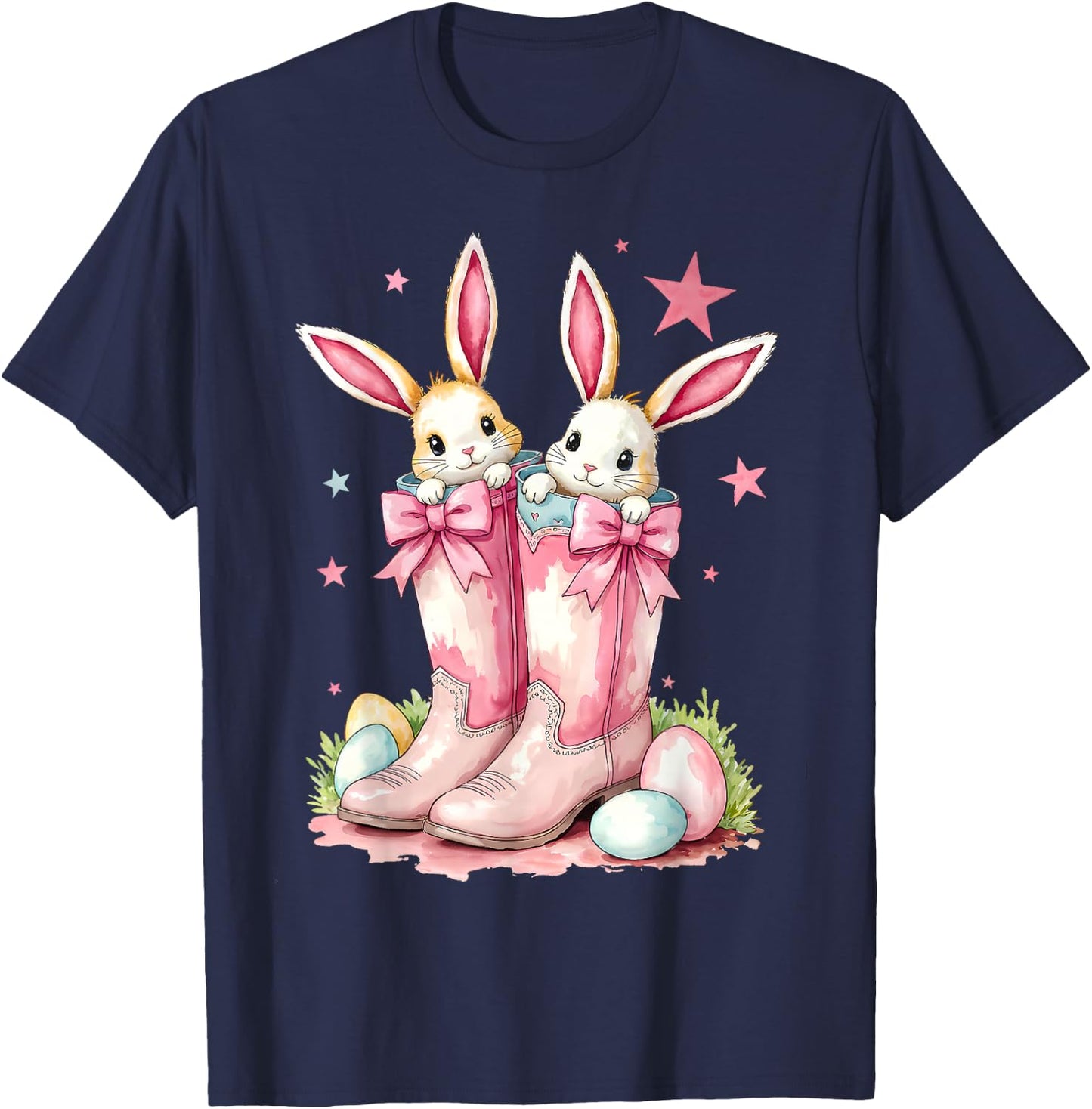 Howdy Easter Western Easter Bunny Cowboy Boots T-Shirt - T-Shirt | Navy