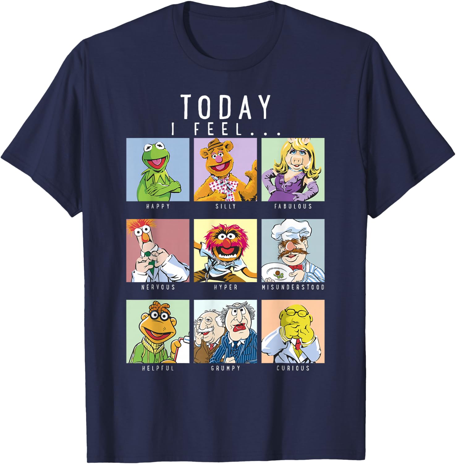 Disney The Muppets Today I Feel Box Up Character Portraits T-Shirt - T-Shirt | Navy