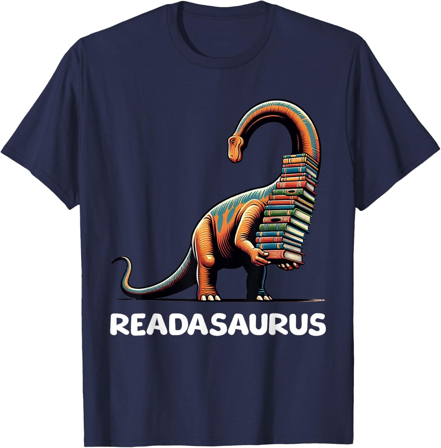 Readasaurus Funny Dinosaur Brontosaurus Reading Books T-Shirt - T-Shirt | Navy