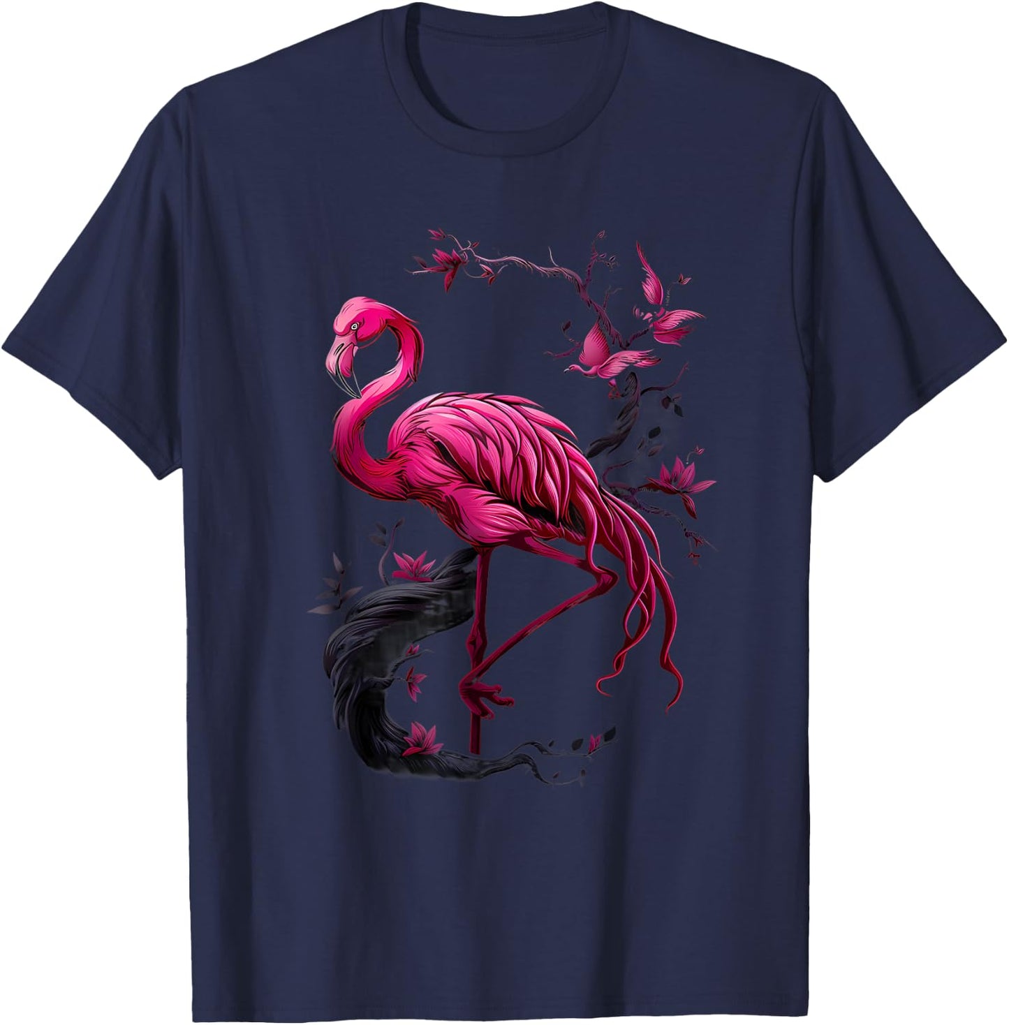 Pink Flamingo Bird Artwork Wildlife Animal Art Flamingo T-Shirt - T-Shirt | Navy