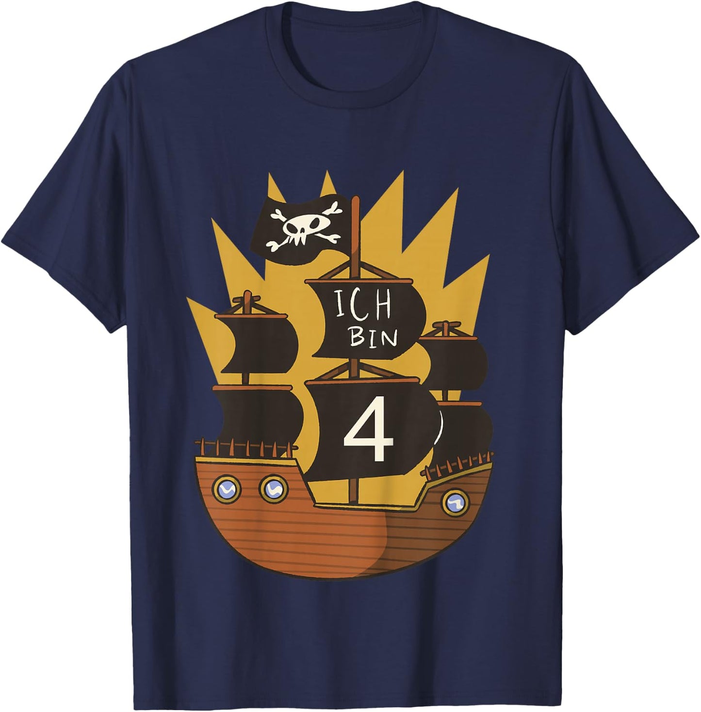 Ich bin 4 Jahre Junge 4. Geburtstag Pirat Piratenschiff T-Shirt - T-Shirt | Navy