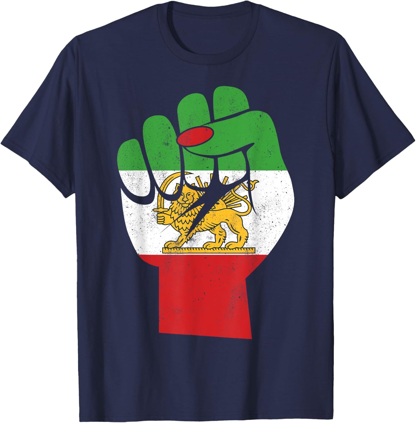 Iranian Flag Female Fist Support Women of Iran LION SUN FLAG T-Shirt - T-Shirt | Navy