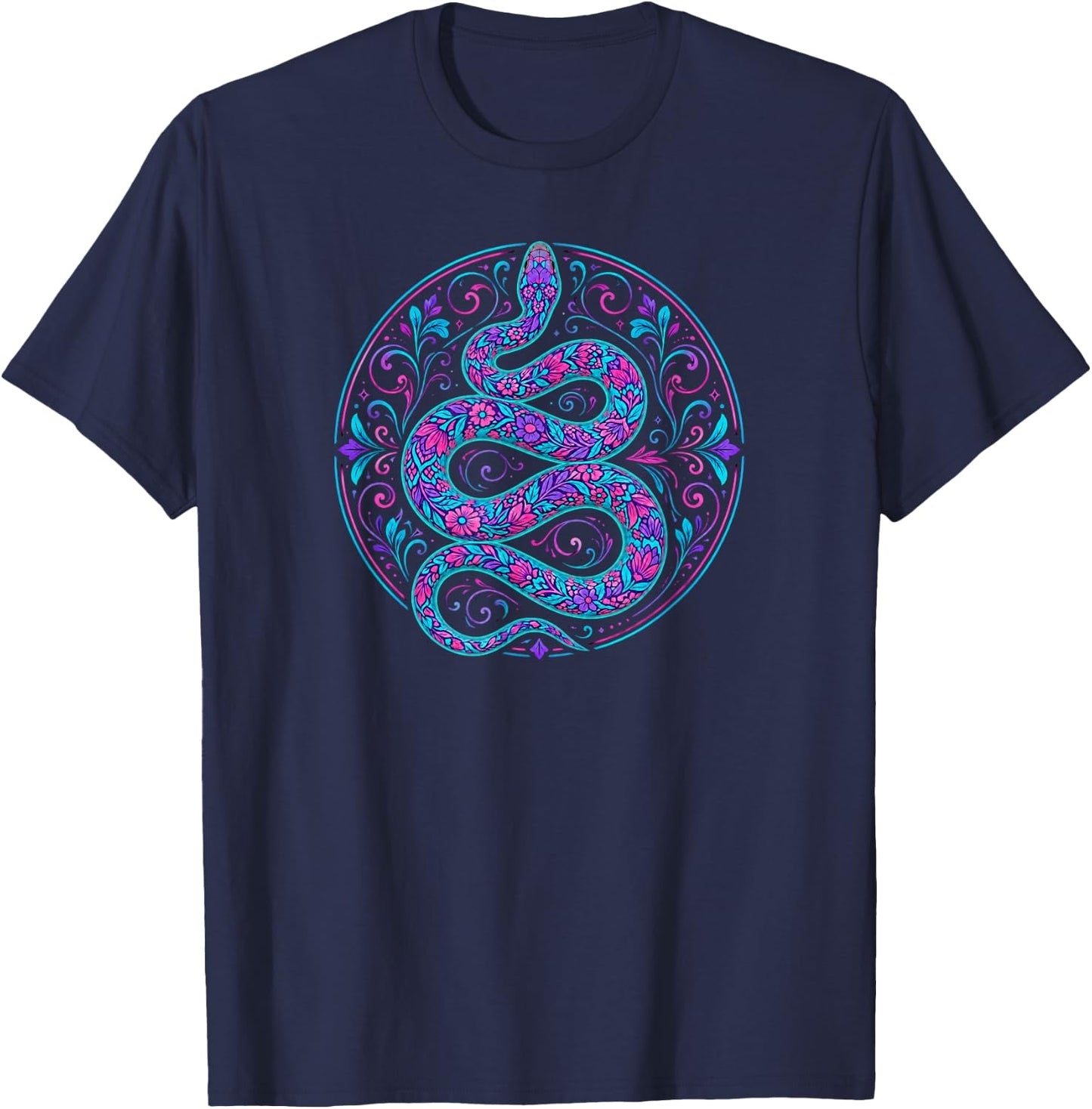 Colorful Floral Snake Flowers Feminine Women Girls Kids T-Shirt - T-Shirt | Navy