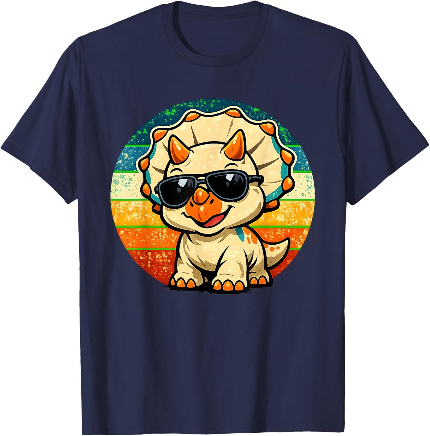 Cute Baby Triceratops Sunglasses Retro Funny Dinosaur Kids T-Shirt - T-Shirt | Navy