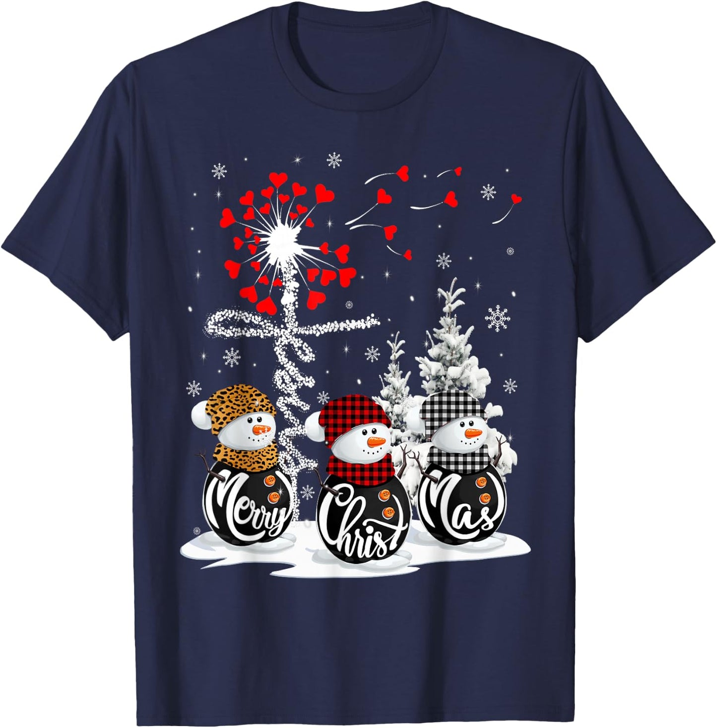 Merry Christmas Snowman Leopard Buffalo Red Plaid Men Women T-Shirt - T-Shirt | Navy