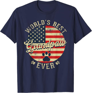 World's Best Grandpaw Ever Father's Day Dog Grandpa USA Flag T-Shirt - T-Shirt | Navy