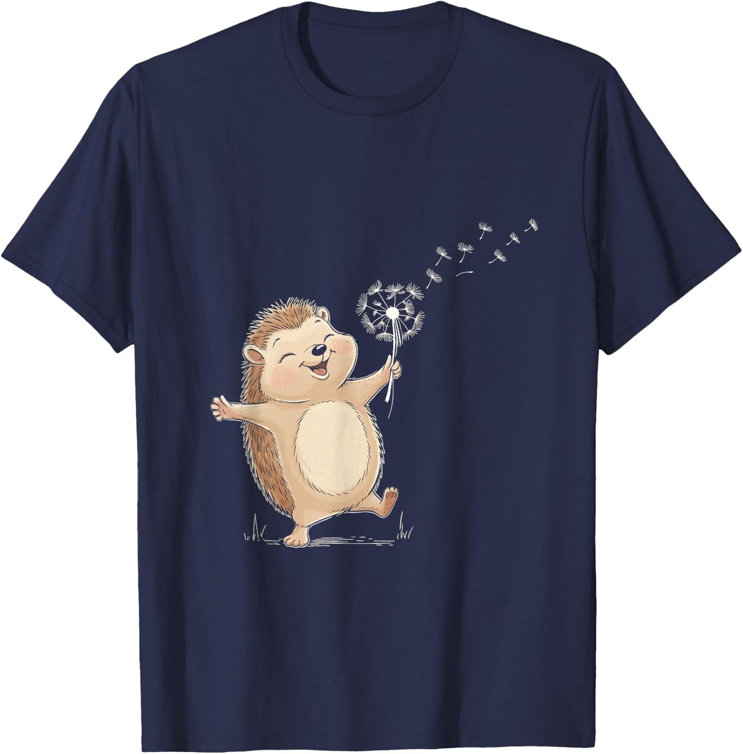 Hedgehogs Lover Hedgehog Holding A Dandelion Flower Animal T-Shirt - T-Shirt | Navy