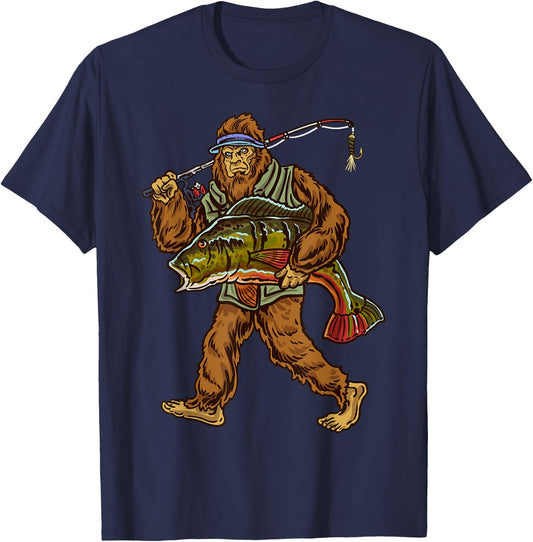 Peacock Fishing Bigfoot Bass Fisherman T-Shirt - T-Shirt | Navy