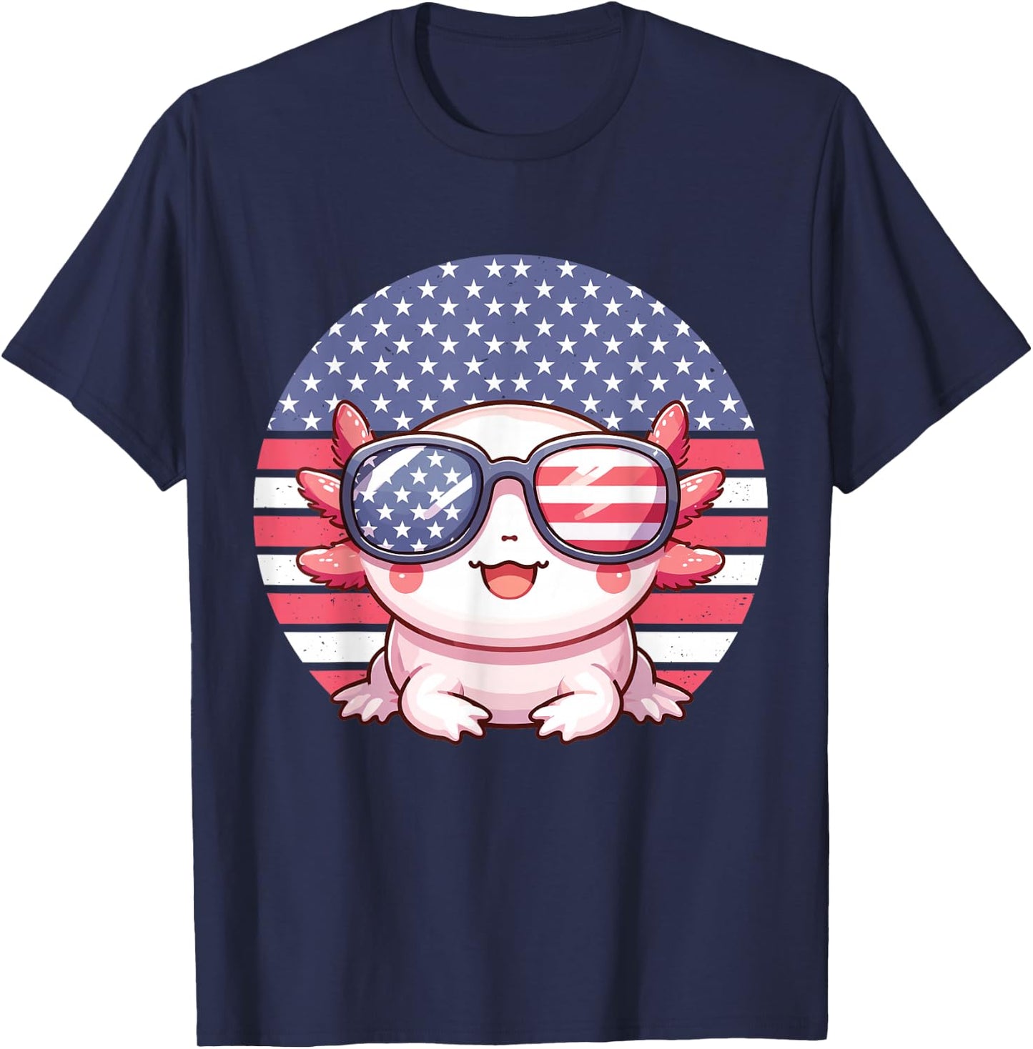 Funny Axolotl American Flag 4th of July Axolotl Girls Kids T-Shirt - T-Shirt | Navy