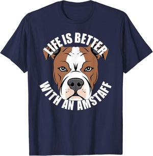 American Staffordshire Terrier Das Leben ist besser mit einem Amstaff T-Shirt - T-Shirt | Navy