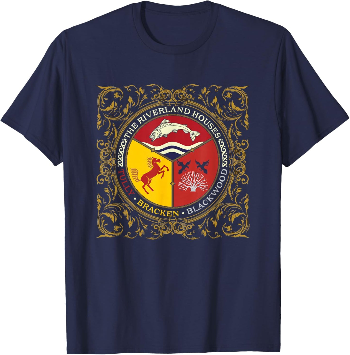 Game Of Thrones Riverland Houses Tully Bracken Blackwood T-Shirt - T-Shirt | Navy