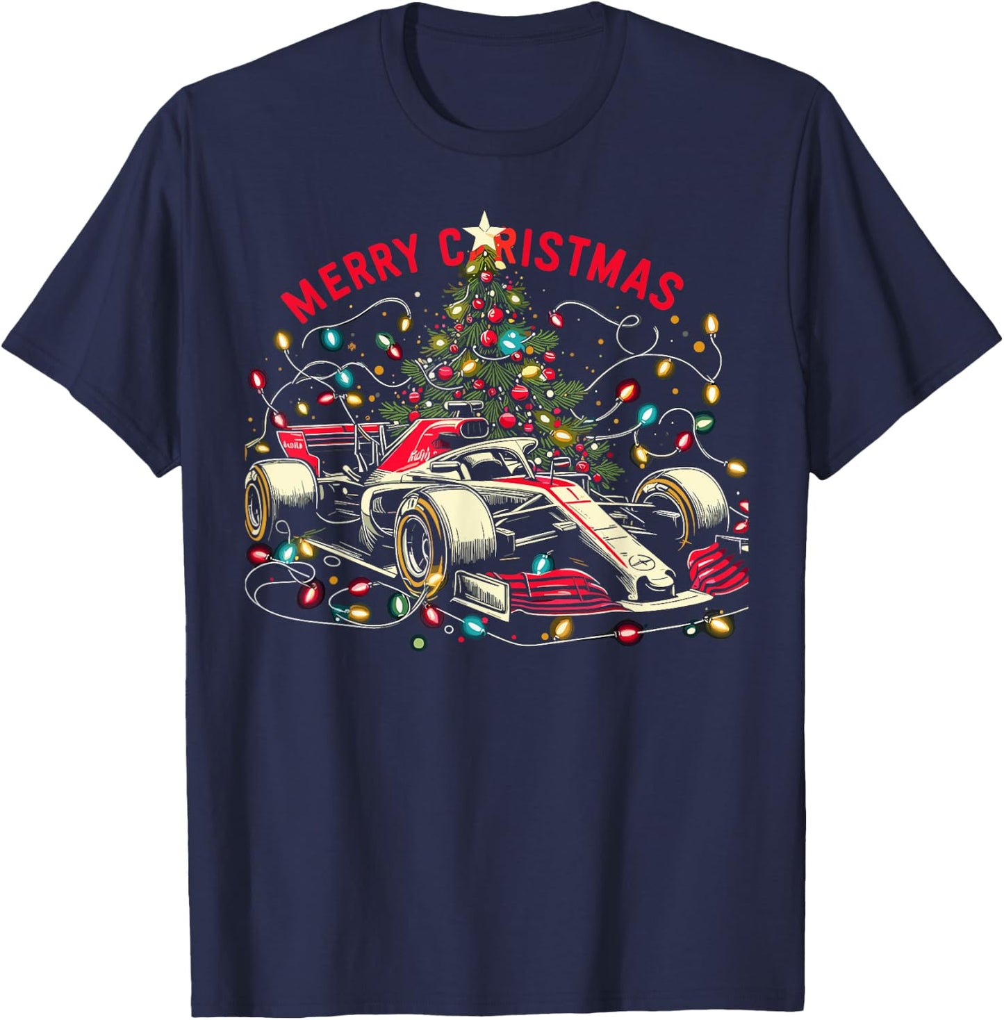 Car Race Christmas Pajamas - Santa Race Car Pjs T-Shirt - T-Shirt | Navy