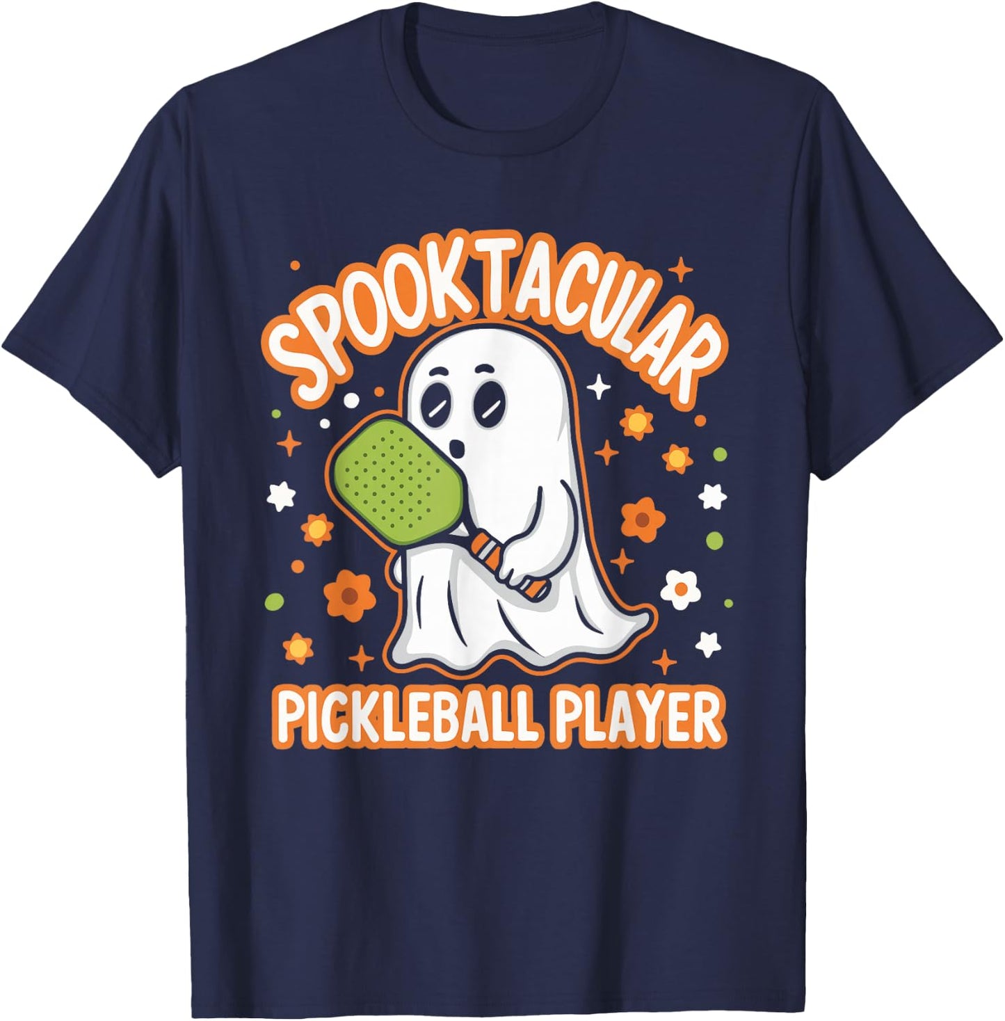 Spooktacular Pickleball Player Ghost Pumpkin T-Shirt - T-Shirt | Navy