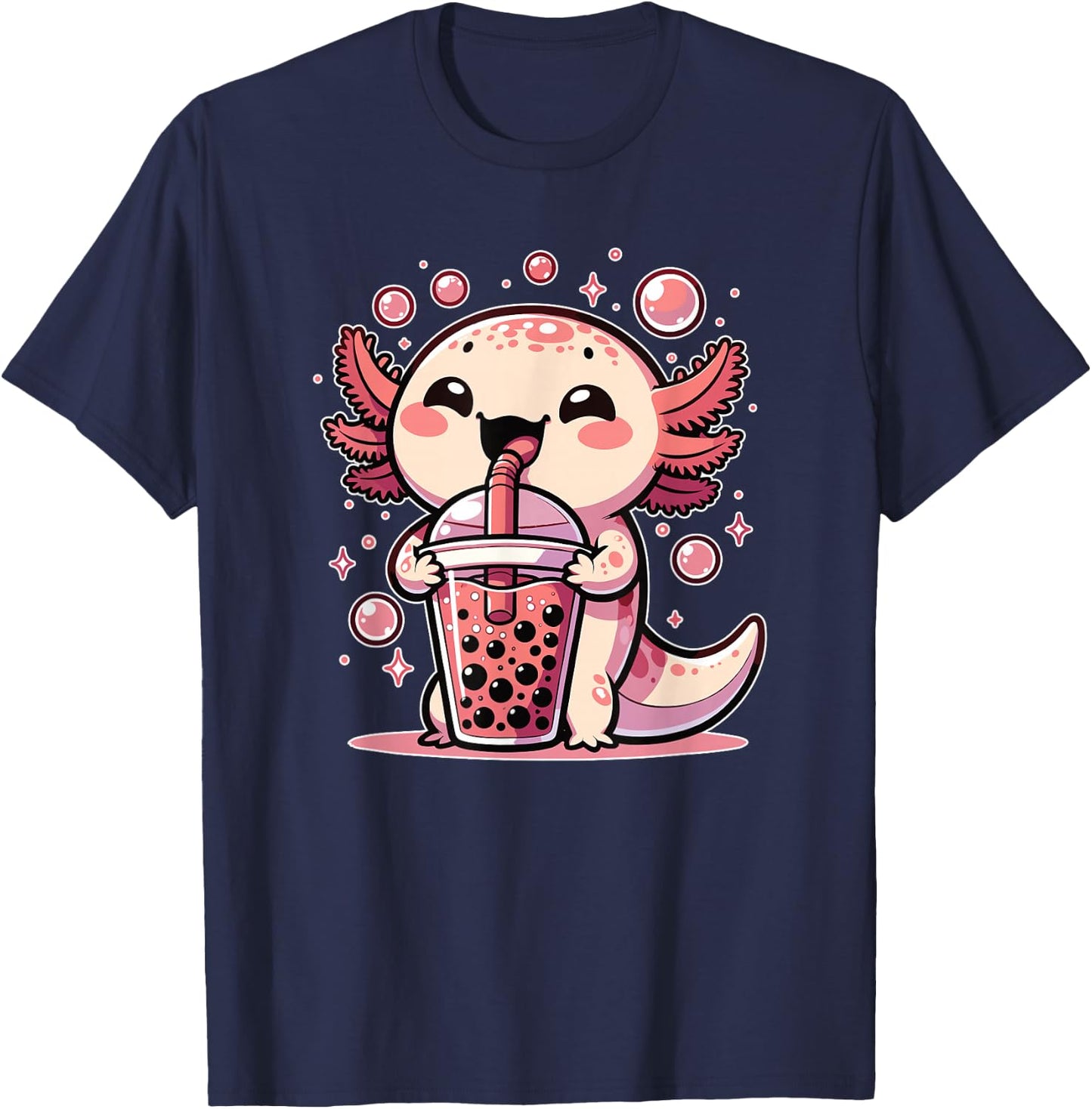 Kawaii Axolotls Bubble Tea Boba Axolotl T-Shirt - T-Shirt | Navy