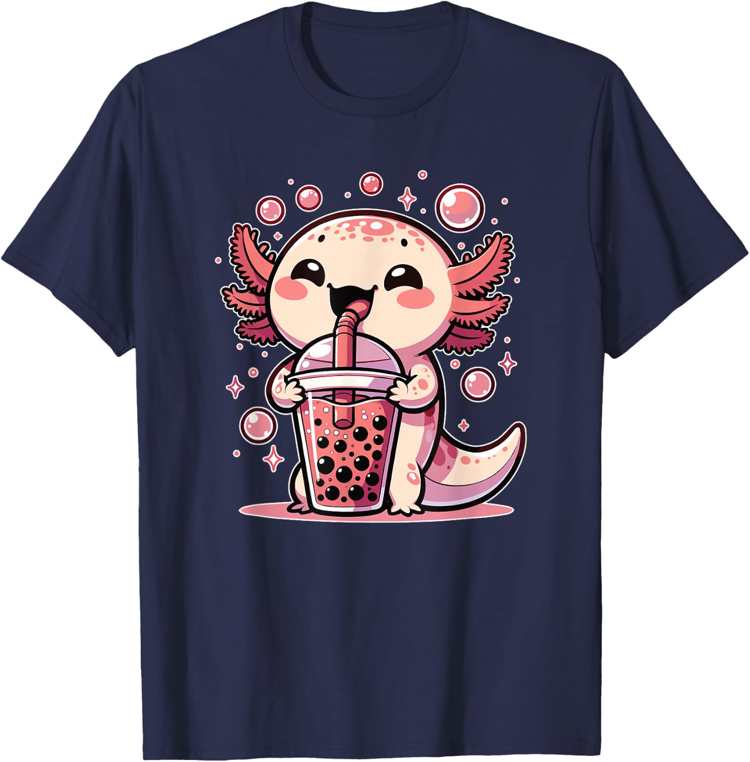 Kawaii Axolotls Bubble Tea Boba Axolotl T-Shirt - T-Shirt | Navy