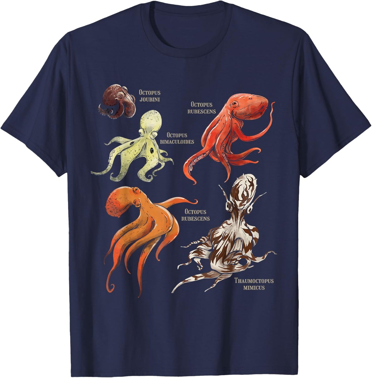 Marine Biology Different Types of Octopodes T-Shirt - T-Shirt | Navy