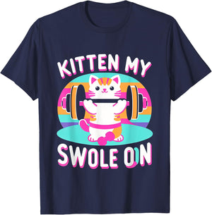 Kitten My Swole On Cute Gym Workout T-Shirt - T-Shirt | Navy