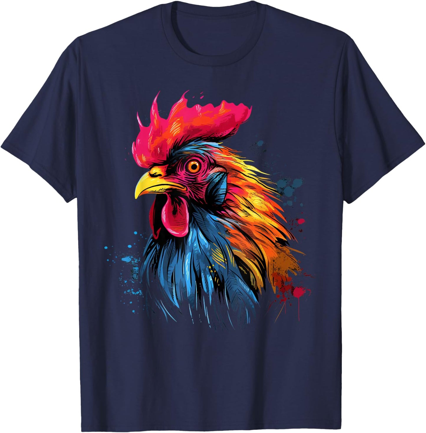 Cool Rooster on Colorful Painted Rooster T-Shirt - T-Shirt | Navy