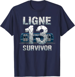 Line 13 Survivor Paris Metro Train Overcrowded Humor Chaos T-Shirt - T-Shirt | Navy