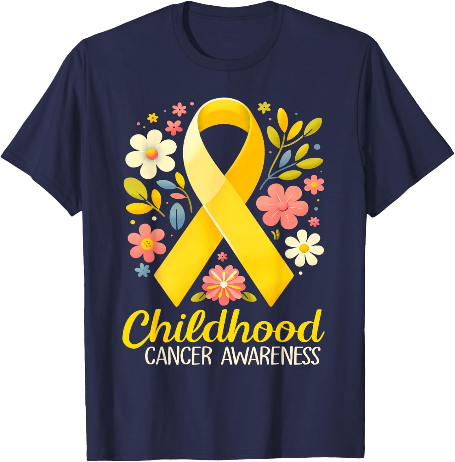 Gold Ribbon Childhood Cancer Awareness Girls Kids Women T-Shirt - T-Shirt | Navy