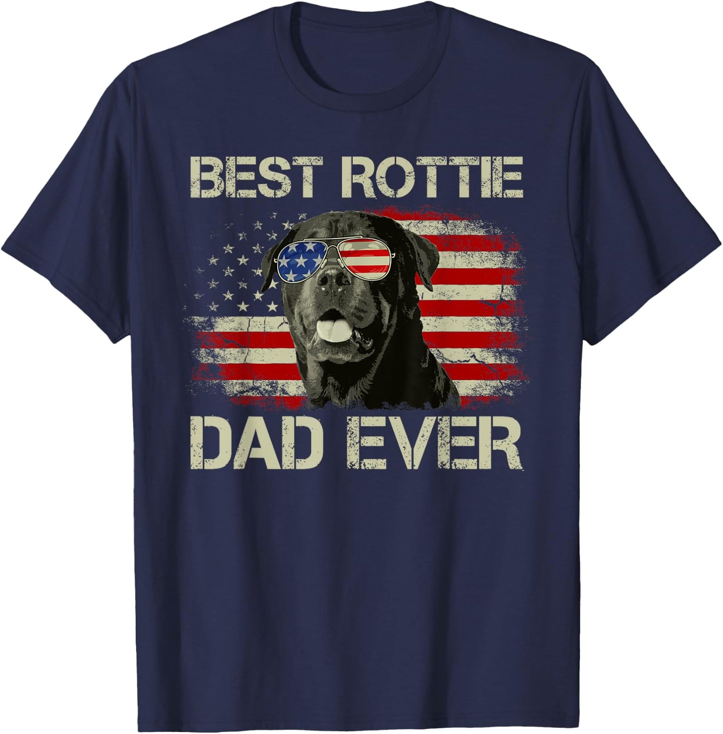 Best Rottie Dad Ever Rottweiler American Flag Gift T-Shirt - T-Shirt | Navy