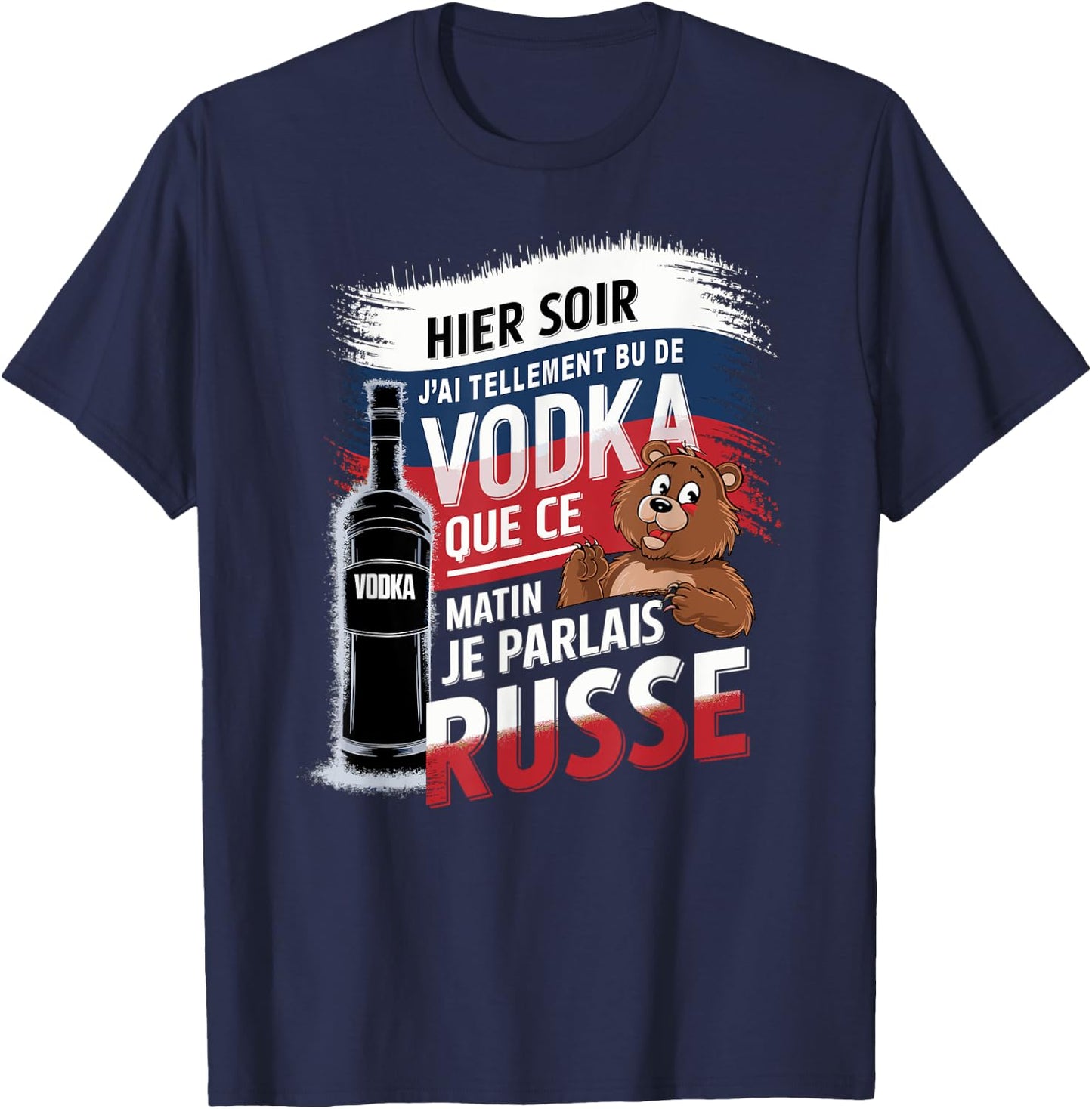 Yesterday I drank so much vodka this morning I spoke Russian , Black, S T-Shirt - T-Shirt | Navy