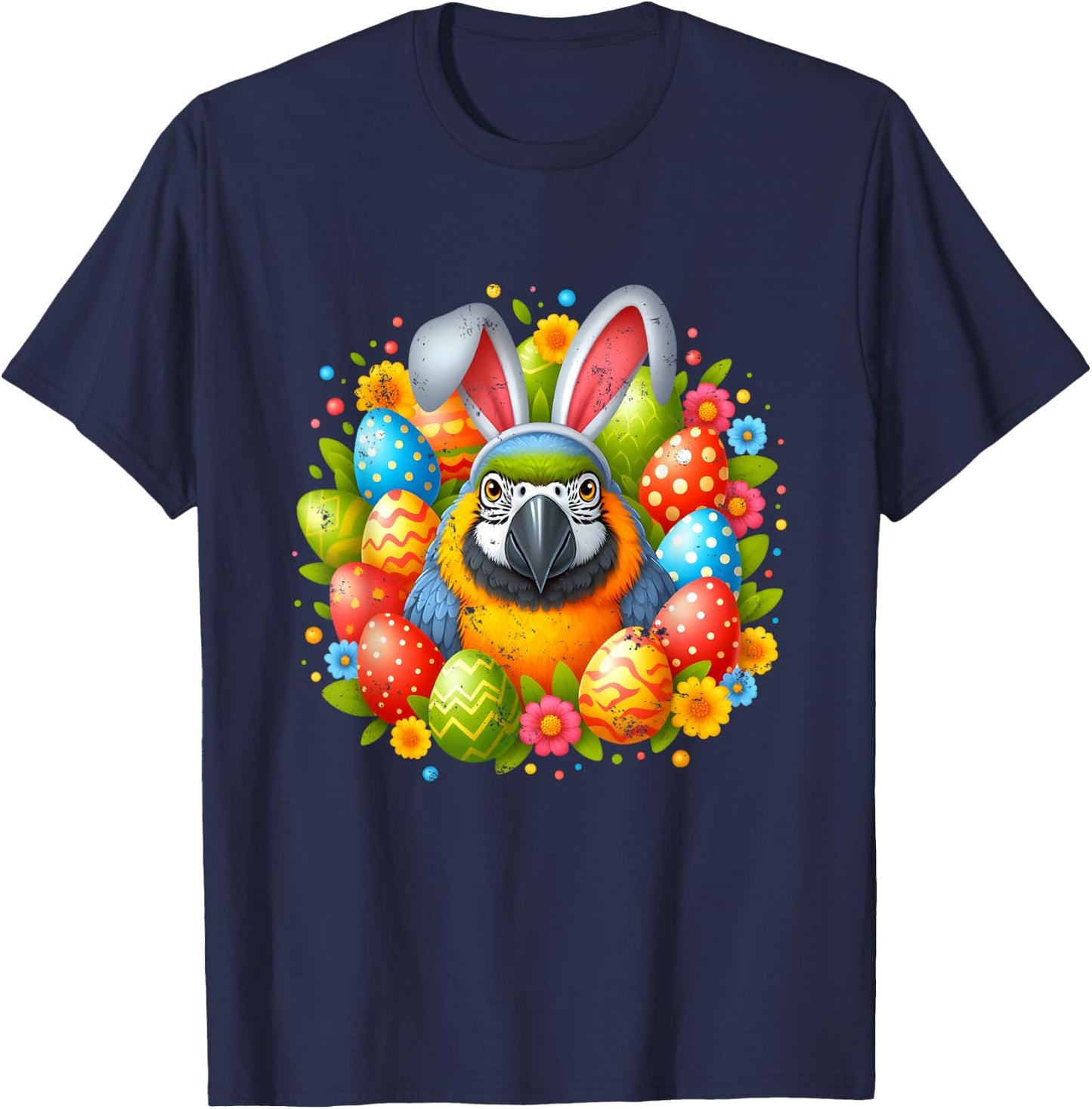 Happy Easter Parrot with Colorful Easter Eggs T-Shirt - T-Shirt | Navy