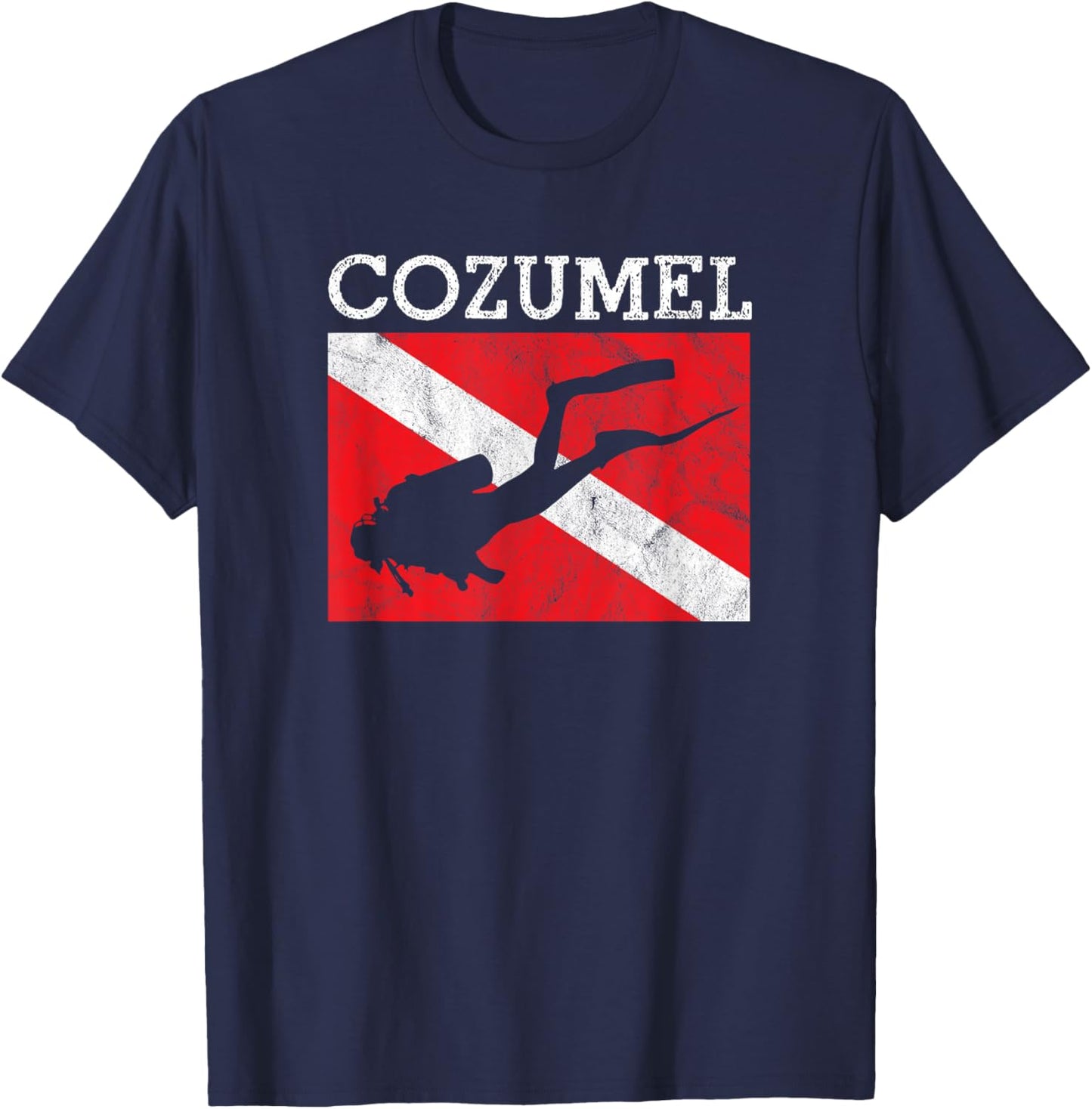 Vintage Cozumel Mexico Scuba Dive Flag Vacation Souvenir T-Shirt - T-Shirt | Navy