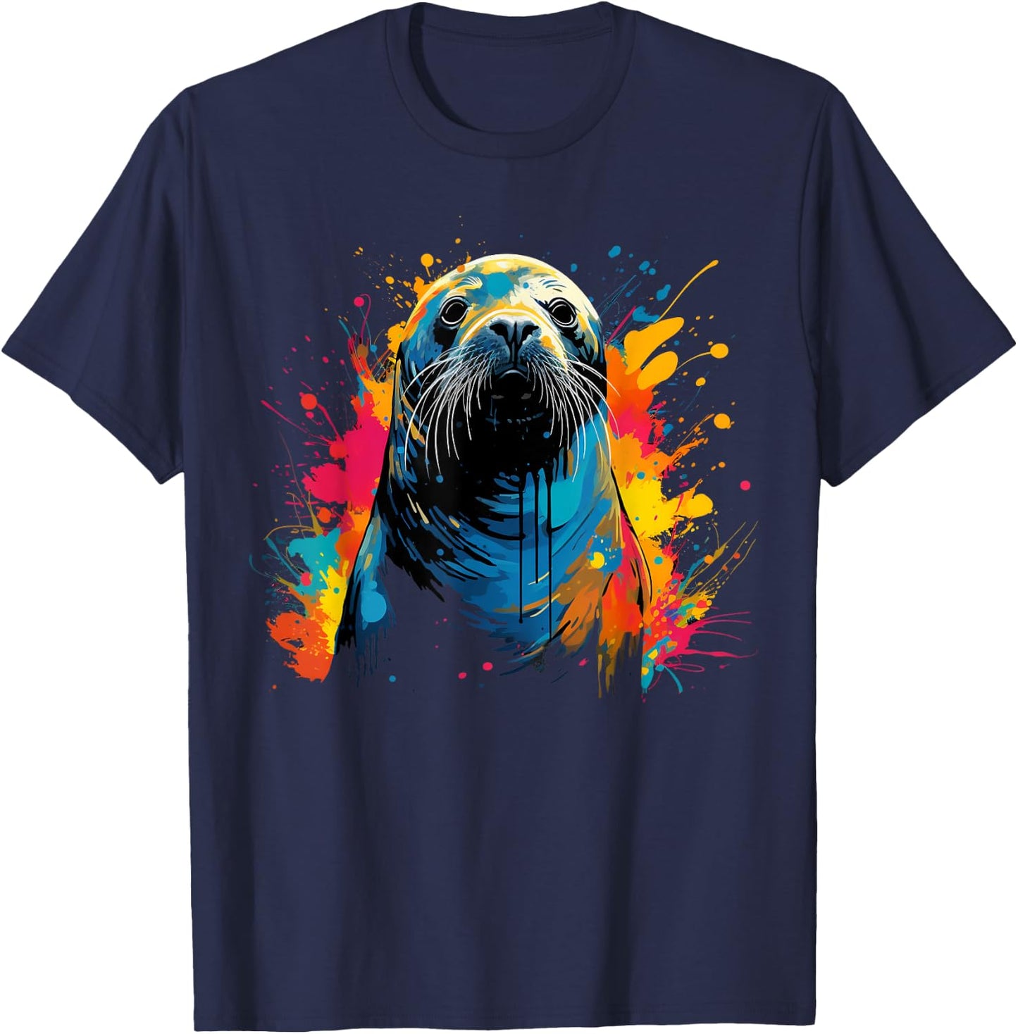 Artistic Colorful Pop Art painted Seal T-Shirt - T-Shirt | Navy