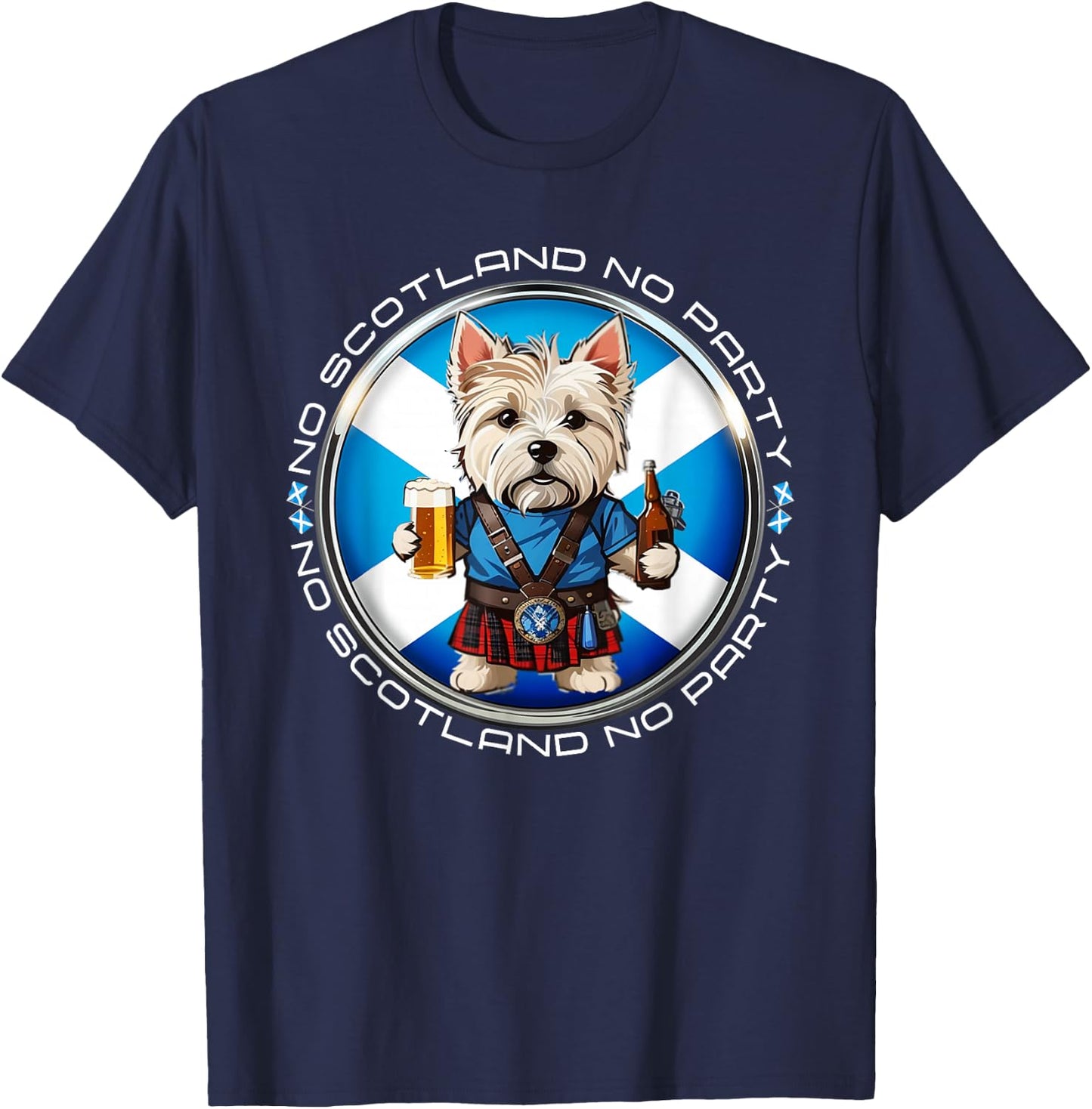 No Scotland No Party Scottish Pride West Highland Terrier T-Shirt - T-Shirt | Navy