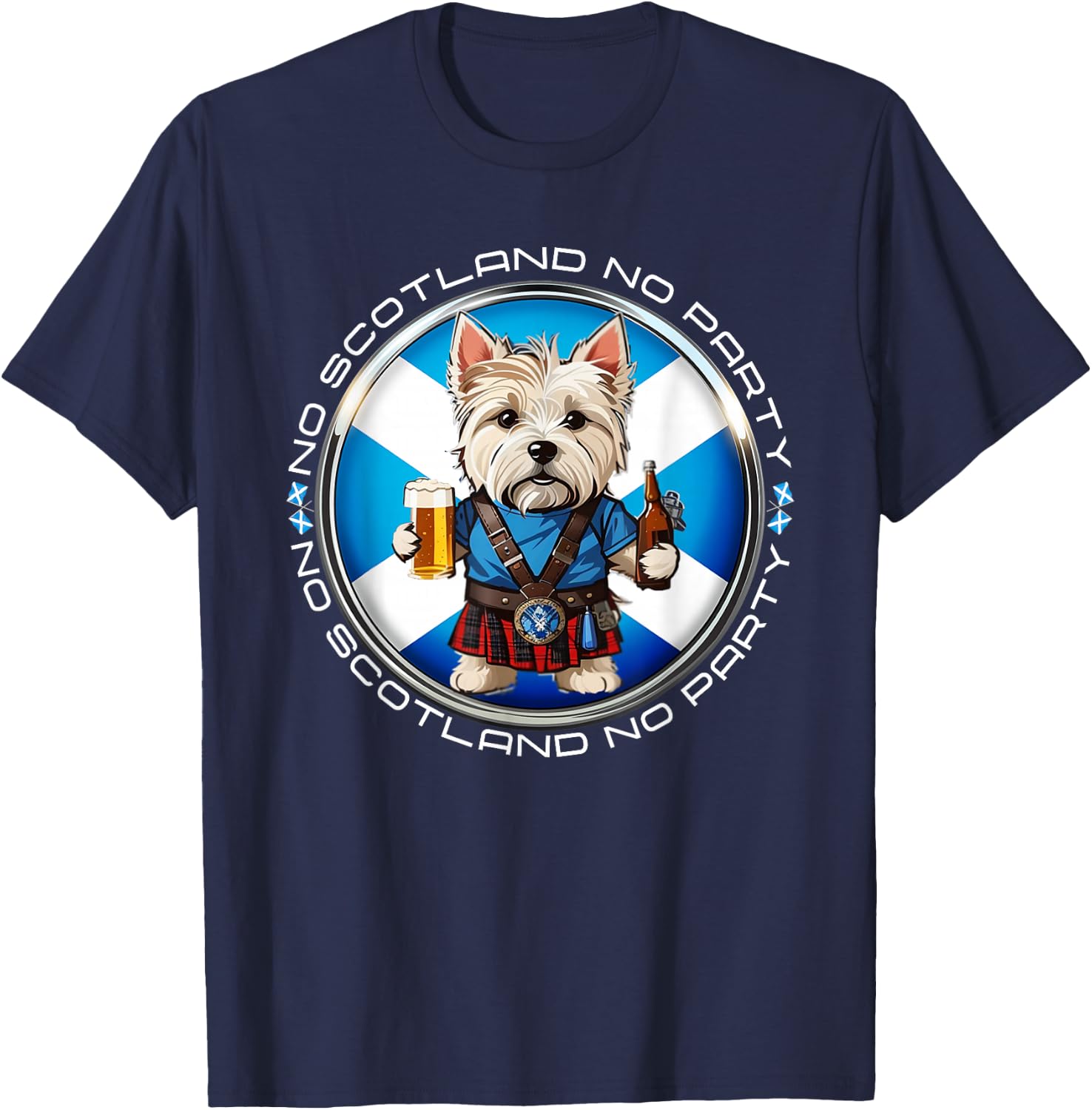 No Scotland No Party Scottish Pride West Highland Terrier T-Shirt - T-Shirt | Navy