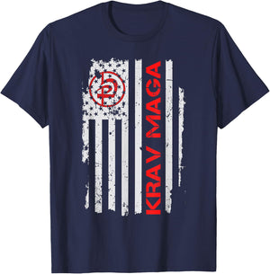 Krav Maga USA American Flag Symbol Fan Vintage T-Shirt - T-Shirt | Navy