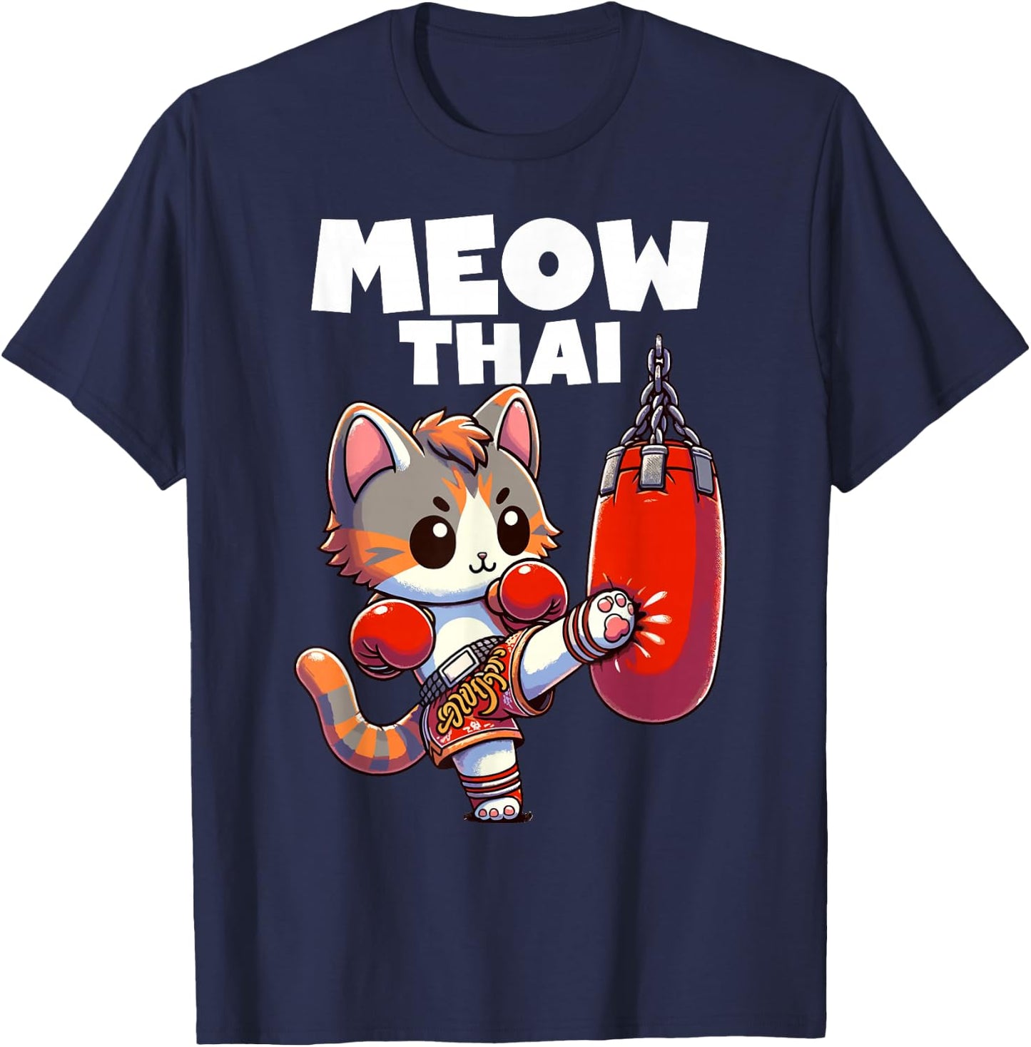 Muay Thai Cat Meow Thai Boxing Fighting Sport T-Shirt - T-Shirt | Navy